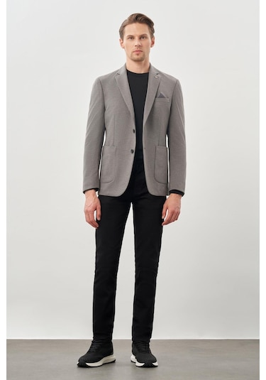 Koyu Antrasit Kazayağı Desen Örme Mono Yaka 2 Düğme 6 Drop Slim Fit Classic Ceket 1002245166 070 Koyu Antrasit