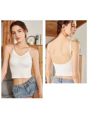 Ece's Design İnce Askılı Crop Atlet Soft Dokulu Rahat Bralet Üst W1011 Beyaz