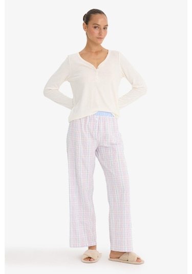 Defacto Regular Fit Uzun Boy Gofre Dokulu Pijama Altı-fall İn Love F8935ax25hsbe551 Mavi