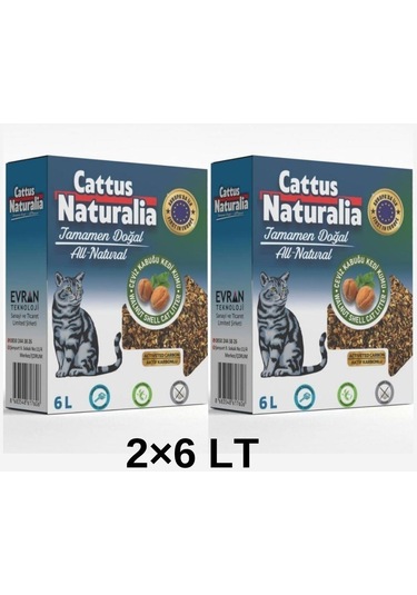 Cattus Naturalia Ceviz Kabuğundan Yapılmış Doğal Aktif Karbonlu %100 Organik Kedi Kumu 2 x 6 L