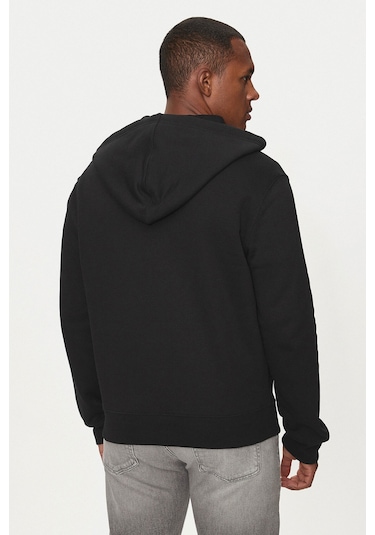 Guess Erkek Gj İnce Fermuar Kapüşonlu Sweatshirt - Siyah Siyah
