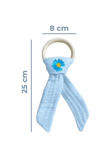 Pamuk Muslin Bebek Diş Kaşıyıcı Yıkanabilir Ahşap Desenli Mvi Mavi