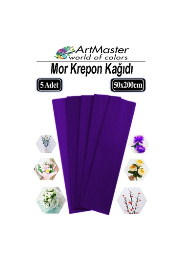 Krapon Kağıdı Mor Renk 5 Adet 50x200 Cm Grapon Kağıdı 5'li Okul Proje Sınıf Anaokulu Kreş Süsleme