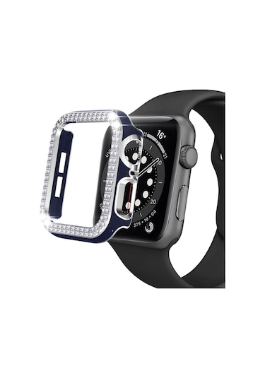 Apple Uyumlu  Watch 5 6 40 MM Çift Sıra Parlak Taşlı Rubber Kasa Ka