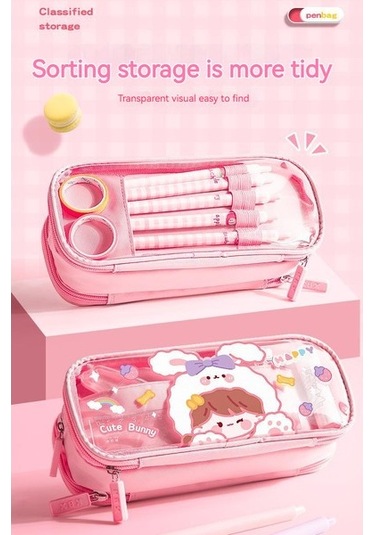 Agoodshop Büyük Kapasiteli Öğrenci Kalem Kutusu Pembe 3bp-yeşil