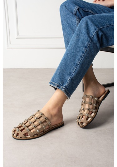 Shoetek Livya Kadın Terlik Pimli Vizon Süet