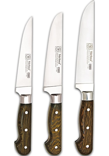 Sürbisa Sürmene 3'lü Ahşap Profesyonel Kasap Kurban Bıçak Seti