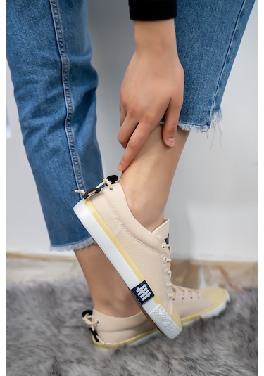 Kadın Erkek Keten Bej Sneaker Bej