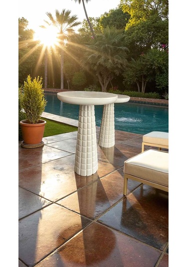 Doğal Ahşap Krem Renk 2 Li Sehpa Seti Mantar Yan Sehpa Takımı