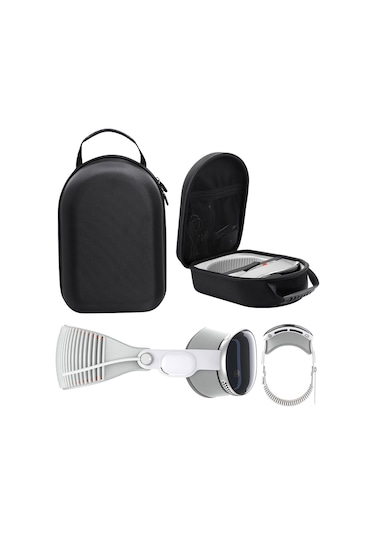 Vision Pro İçin Saklama Çantası Vr Şapkalar Eva Taşınabilir Sert Kılıf Kumaş Desenli Siyah