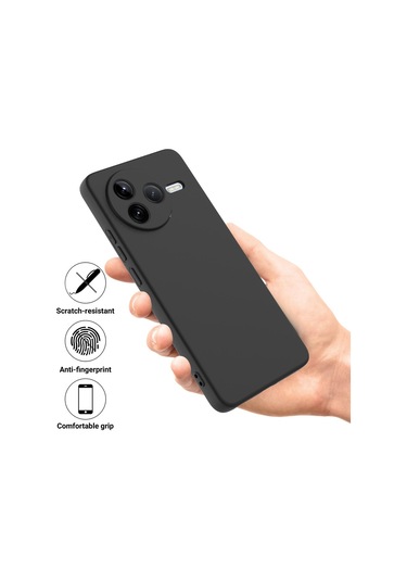 Xiaomi Poco F7 Pro İçin Düz Renk Sıvı Silikon Damlamaz Tam Kapsama Telefon Kılıfı Siyah