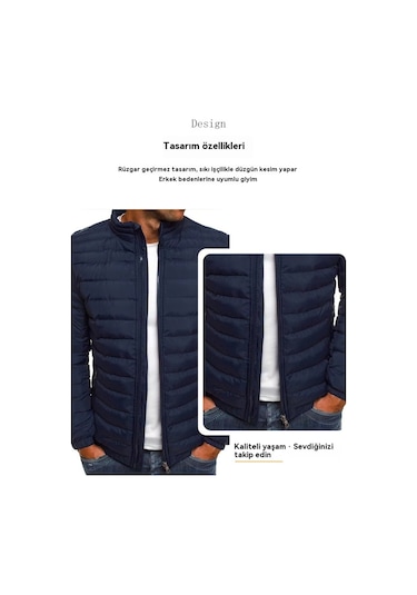 Edwardest Erkekler İçin Hafif, Dik Yakalı Pamuklu Ceket Açık Mavi