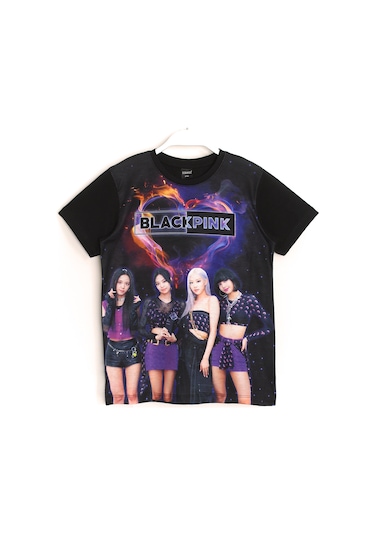 Blackpink K-pop Grup Dijital Baskı Kız Çocuk T-shirt Siyah Renk Siyah