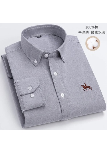 Dval2024 Erkek Pamuklu Çiçek Desenli Uzun Kollu Gömlek - Rahat At İşlemeli Modelleraltın Altın