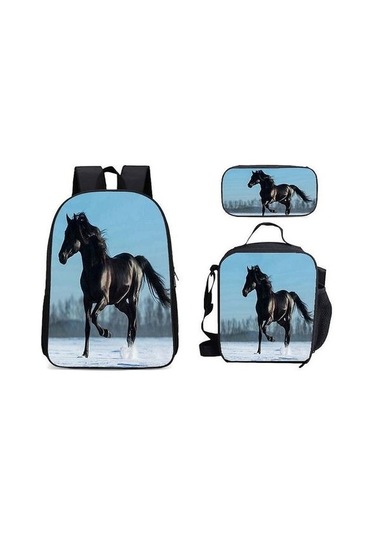 3 Pc/set At Baskı Sırt Çantası Emfmyl Mavi