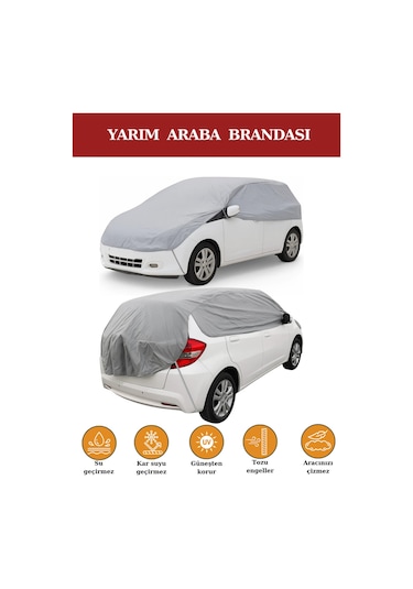 Gri Yarım Araba Brandası, Su Geçirmez, Güneşten Korur, Toz Ve Kir Önleyici, Buzlanma Önleyici Gri