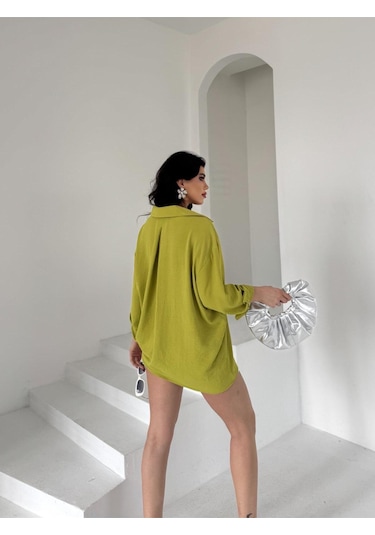 Paw Garage Kadın Flory Ayrobin Oversize Tek Cep Gömlek Sarı