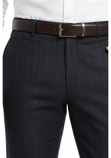 Erkek Regular Fit Çizgili Kumaş Pantolon Likra Kumaş Bgl-st05037 Siyah