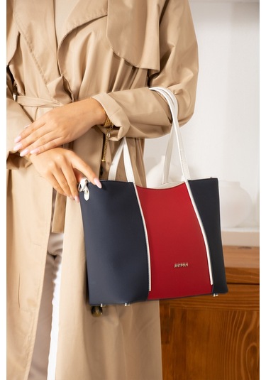 Just Polo Kadın Büyük Boy Suya Dayanıklı Lakoste Kumaş Uzun Askılı 4 Gözlü El Ve Omuz Çantası Pbu2170 Lacivert-beyaz Lacivert - Beyaz