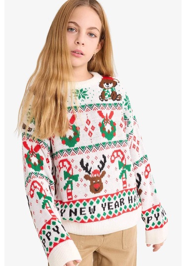 Defacto Ekru Kız Çocuk Kazak G0914a8/er233 Ekru