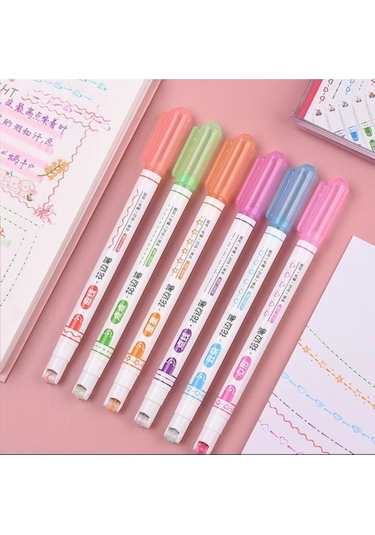 Desenli Silindir Çizim Kalemi 6 Adet Çok Renkli