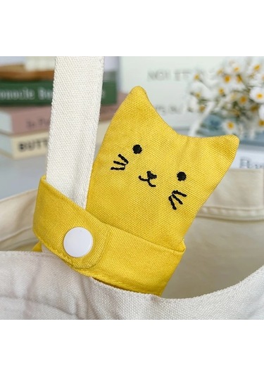Elmpaly Sevimli Sarı Kedi Baskılı Fermuarlı Mini Kumaş Bozukluk Cüzdanı