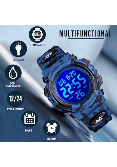 Çocuk Saati 6-15 Yaş Arası Erkek Çocukları İçin Dijital Spor Açık Hava Çok Fonksiyonlu Kronograf Led 50 M Su Geçirmez Alarm Takvim Analog Saat Silikon Bantlı Çocuklar İçin E Diğer