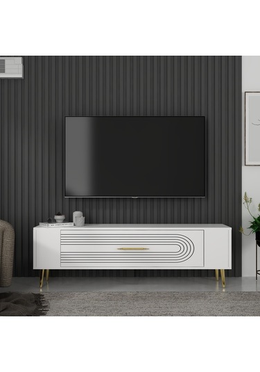 Retrol3ct Tv Sehpası Beyaz-altın