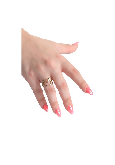 Labalaba Kadın Lak Kaplama Çift El Kalp - Aşk Yüzük - Altın Altın