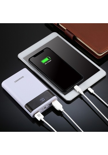 Yifomall 18650 Pil Girişli Usb Çift Çıkışlı Ekranlı Çift Yönlü Hızlı Şarj Portatif Power Bank Kutusu Beyaz