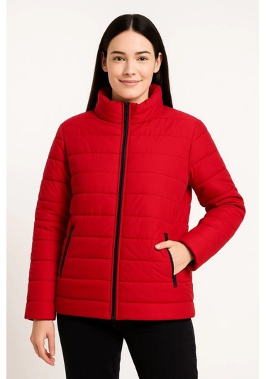 Bomber Mont Ceket Su İtici Kumaş, Kapitone Astarlı, Fermuarlı, Kışlık - Kırmızı Kırmızı
