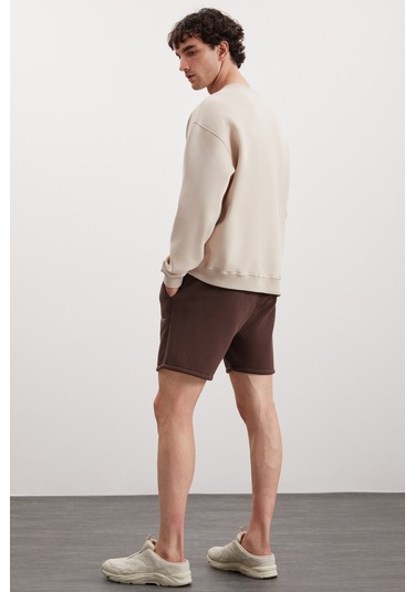 Ernest Erkek Organik Pamuklu Yumuşacık Baskı Detaylı Bisiklet Yaka İçi Polarlı Vizon Sweat