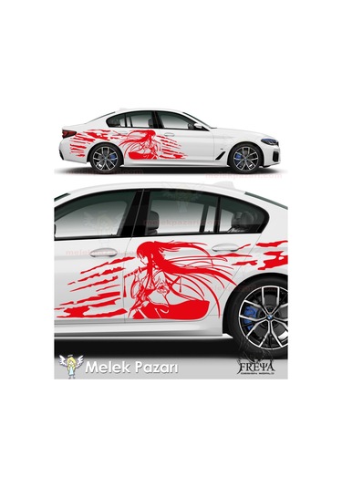 240X60cm-Samuray Kız Yan Kapı Oto Sticker, Samurai Girl Arka