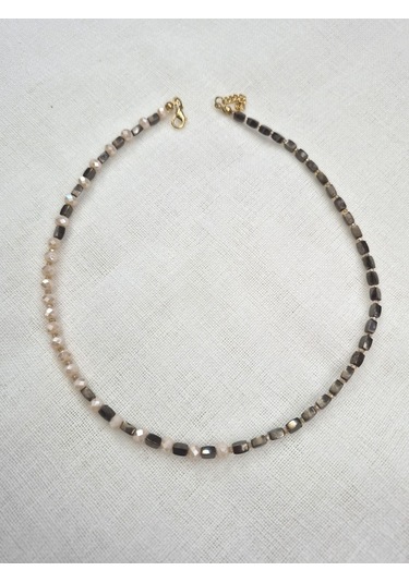 Gri Bej Boncuk Bayan Kolye