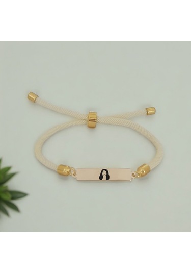 Archin Bariş Manço Temalı Beyaz Örgülü 14 Ayar Altın Plakalı Dikdörtgen Figürlü Hediye Bileklik-413sembol Bariş Manço