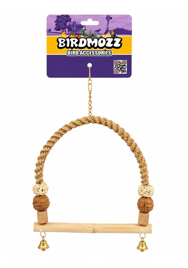 Birdmozz Premium Hasır Örgülü Cevizli Ahşap Tünek 25 Cm
