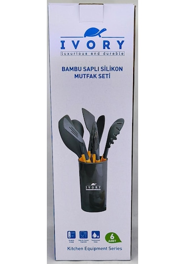 Ivory Doğal Bambu Saplı %100 Silikon Mutfak Seti 6 Parça Siyah