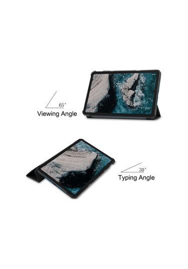 Nokia Uyumlu T20 Üç Katlı Stand İçin Koruyucu Kılıf Pu Deri + Pc Tablet Kapak