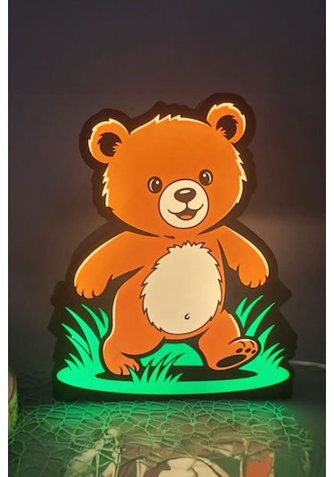 Sevimli Ayı Yavrusu Tasarımlı Gece Lambası Çok Renkli