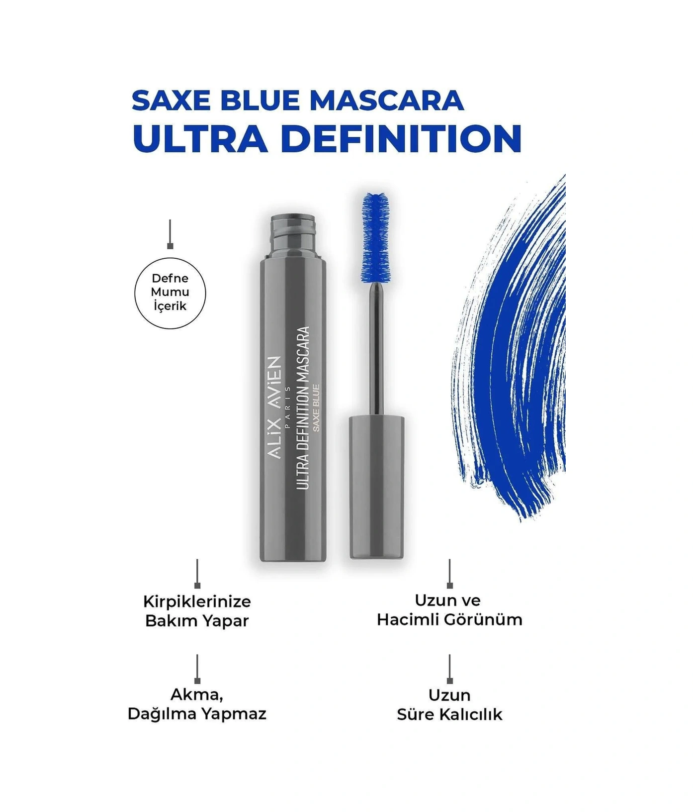 Alix Avien Uzun Süre Kalıcı Dolgunlaştırıcı Hacim Veren Topaklanmayan Suya Dayanıklı Mavi Göz Makyaj Seti