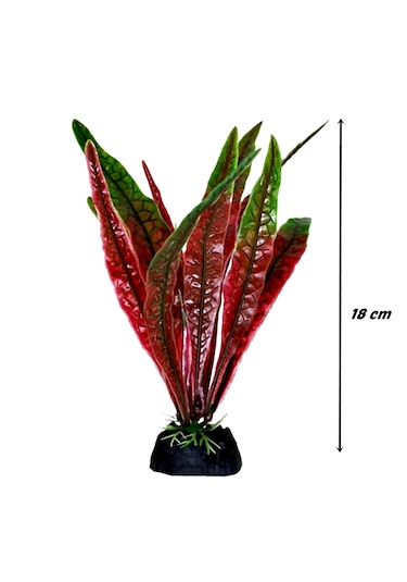 Balıkpet Plastik Yapay Akvaryum Bitkisi Dekoru Geniş Yaprak Kırmızı 18 CM