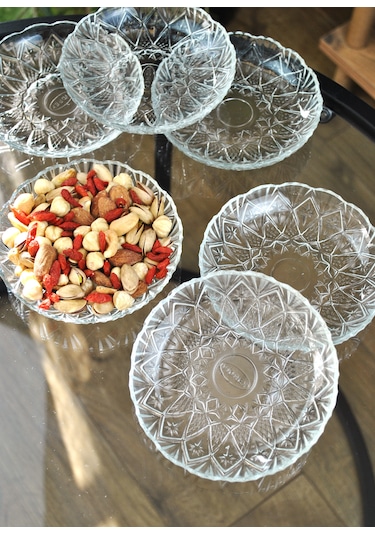 Cam Kristal Mini Model Tabak Kahvaltılık Çerezlik 12 Cm 6'lı Soli