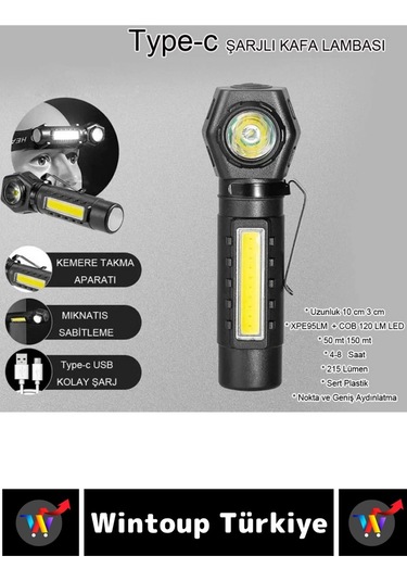 Profesyonel Kamp Avcı Balıkçı Deprem Güçlü Işık Mıknatıslı Sabitleme Şarjlı 215 Lümen Kafa Lambası Çok Renkli