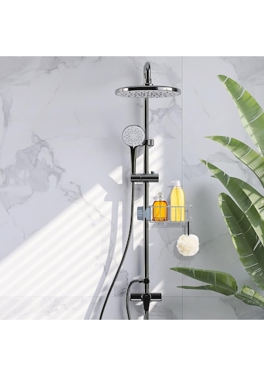 Dancemonkey Lichen Duş Caddy Matkapsız, 3 Parça Duş Rafı, Paslanmaz Çelik Açık Gri Je Açık Gri