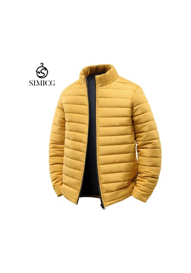 Erkekler İçin Sonbahar Ve Kış Aylarında Giyilebilecek Bol Kesimli, Hafif Pamuklu Dolgulu Ceket. Sarı
