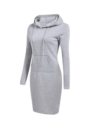 Şarap Kırmızısı Kadın Modası İnce Kapşonlu Uzun Kollu Katı Kalem Kapüşonlu Elbise