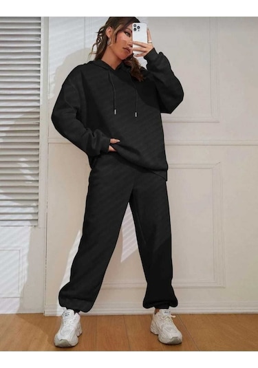 Kozia Outdoorskapşonlu Esofman Takımı Sweatshirt Jogger Siyah