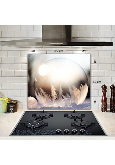 Decorita Kış Küresi Desenli  Cam Ocak Arkası Koruyucu | 52cmx60cm