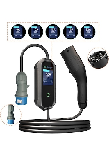 Evcharge 7.4kw Taşınabilir Wi-fi Bluetooth Mobil Uygulama Tp2 Kablolu Çantası Ve 220volt Adaptör 7,4 Kw