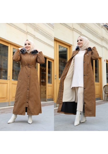 BATTAL BÜYÜK BEDEN KADIN İÇİ TAMAMEN KÜRKLÜ PARDESÜ & MONT Haki